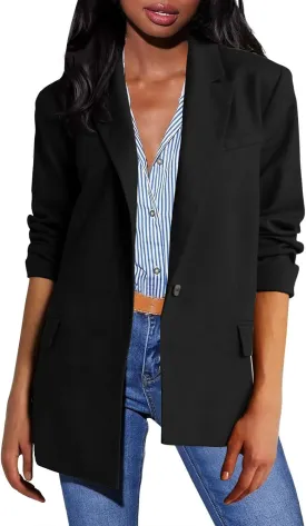 HGps8w Women's Shoulder Pad Casual Blazers Outerwear, Loose Long Sleeve Open Front Work Business Suit Jacket with Pockets