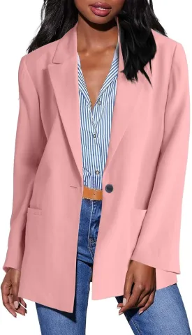 HGps8w Women's Shoulder Pad Loose Blazers Outerwear, Casual Solid Long Sleeve Open Front Work Business Suit Jackets