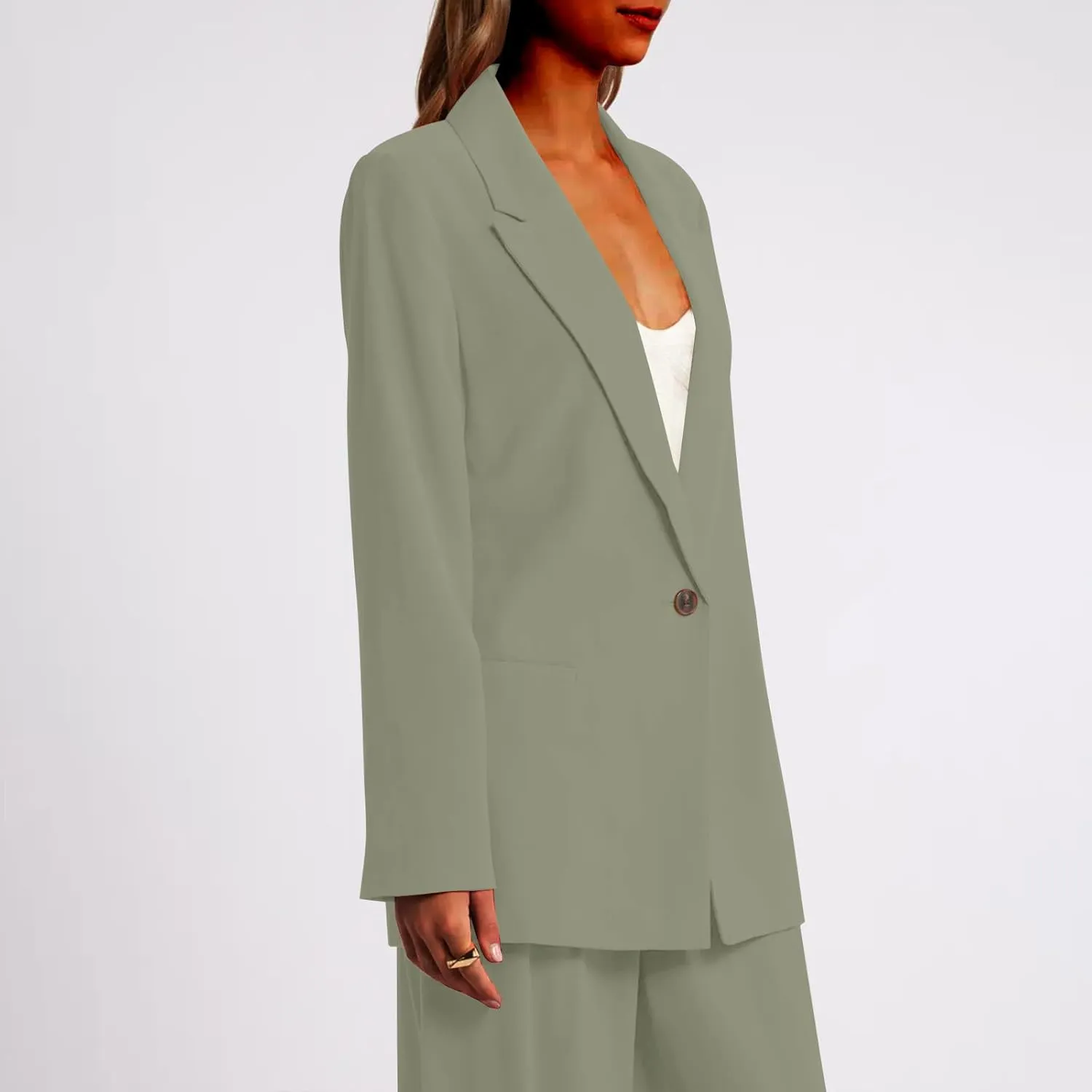 HGps8w Women's Shoulder Pad Loose Blazers Outerwear, Casual Solid Long Sleeve Open Front Work Business Suit Jackets