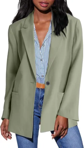 HGps8w Women's Shoulder Pad Loose Blazers Outerwear, Casual Solid Long Sleeve Open Front Work Business Suit Jackets