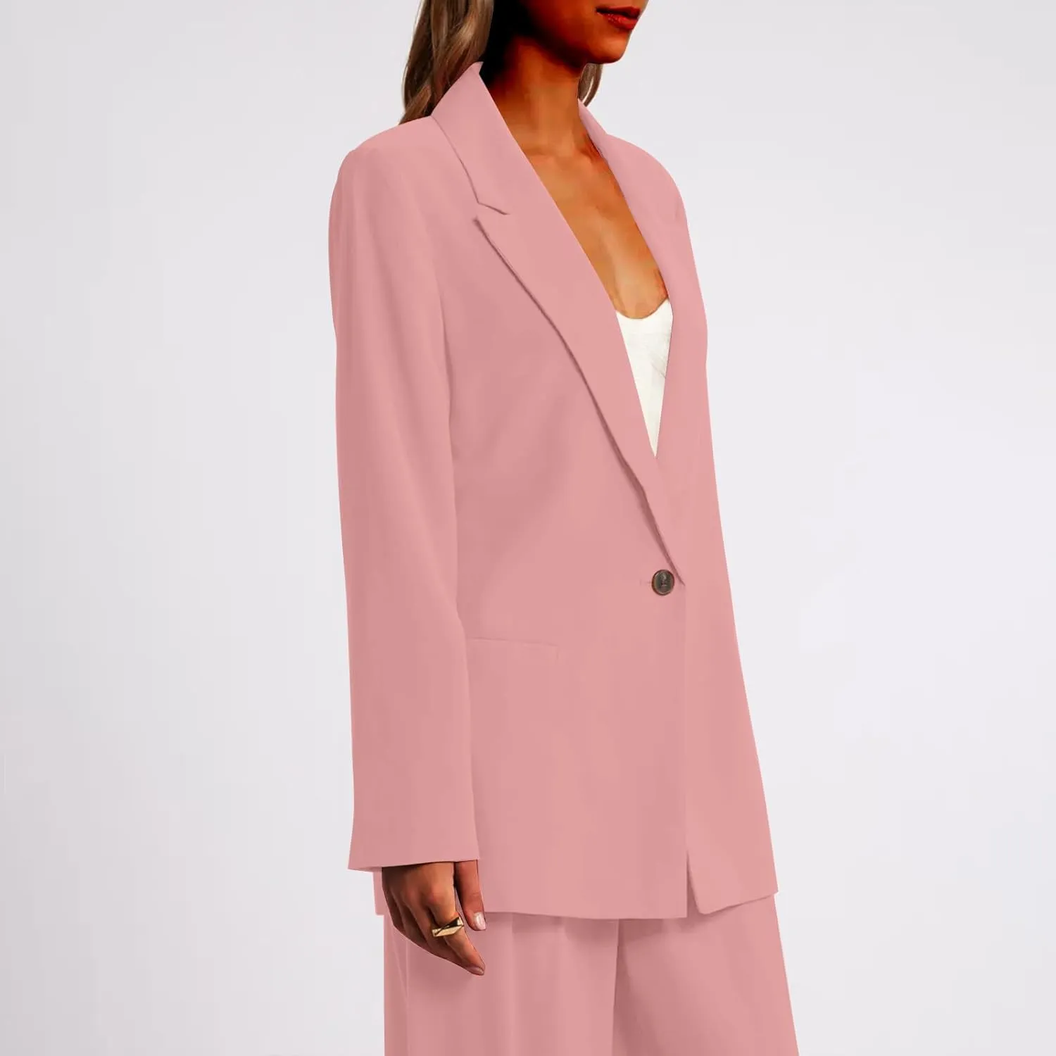 HGps8w Women's Shoulder Pad Loose Blazers Outerwear, Casual Solid Long Sleeve Open Front Work Business Suit Jackets