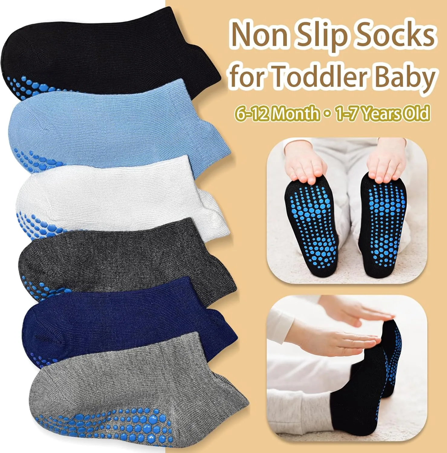 HYCLES Toddler Grip Ankle Socks, Non Slip Baby Sock Anti-Slip Kid Socks for Boys Girls 1-7 Years
