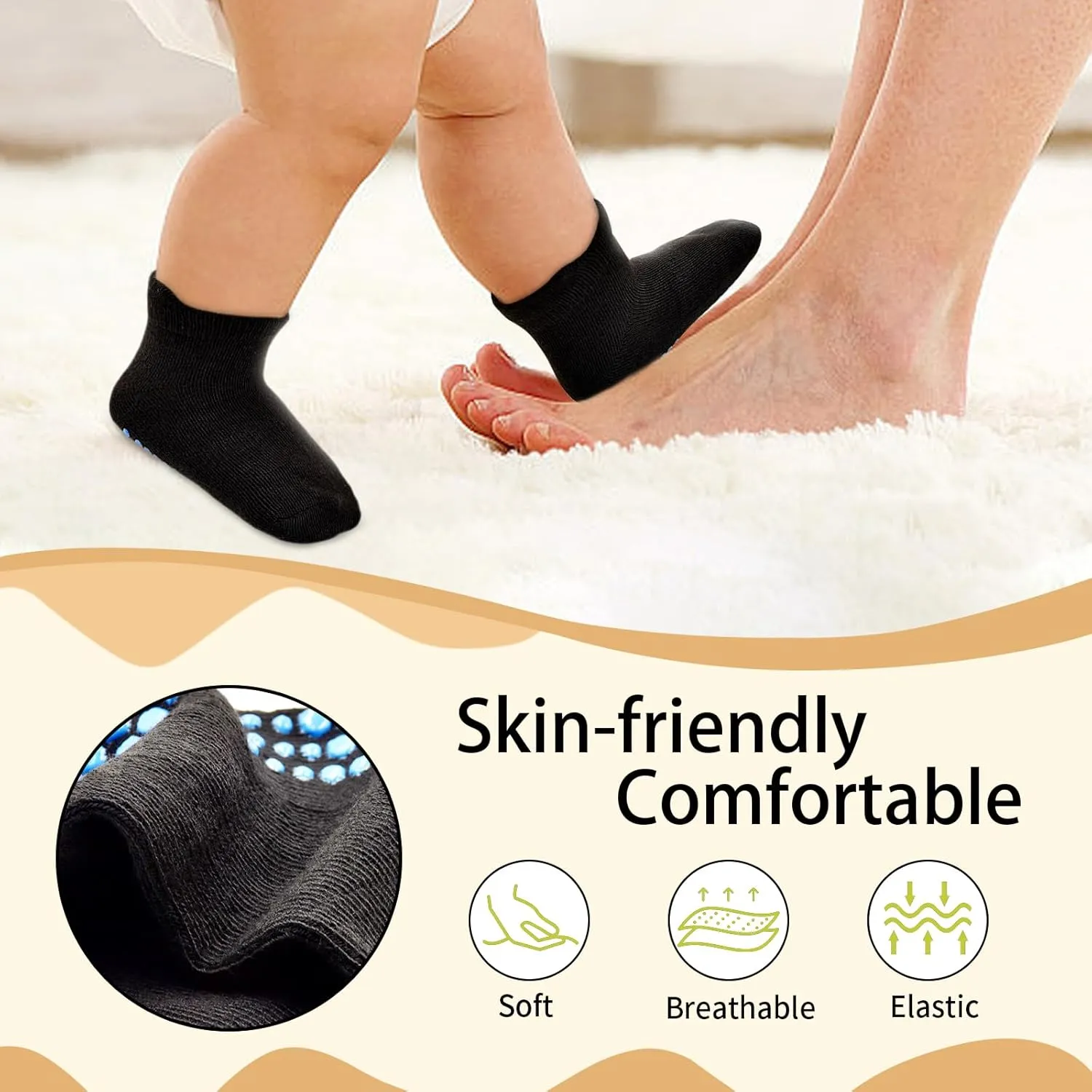 HYCLES Toddler Grip Ankle Socks, Non Slip Baby Sock Anti-Slip Kid Socks for Boys Girls 1-7 Years