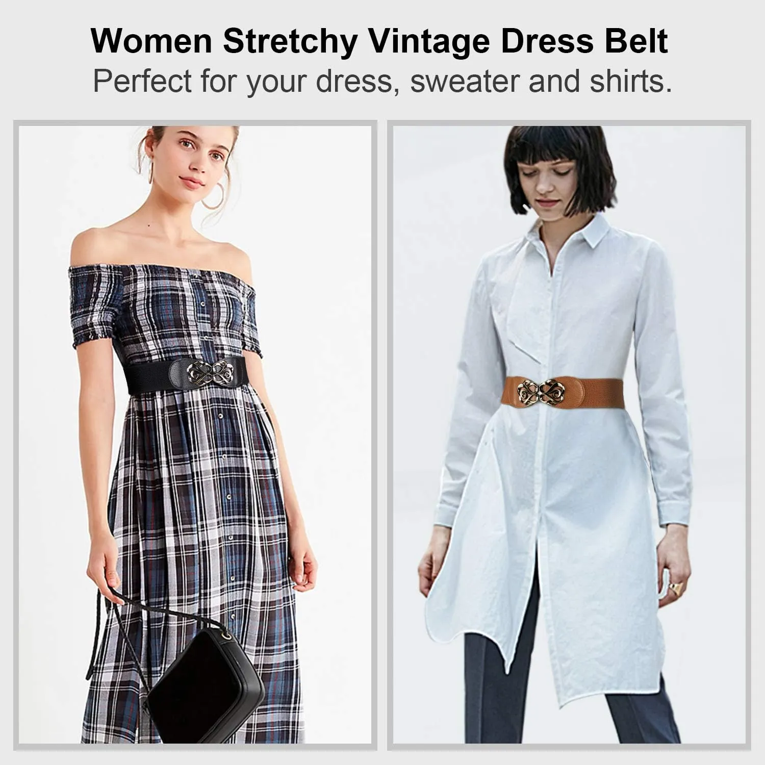 JASGOOD Women Stretchy Belts for Dresses Vintage Elastic Wide Waist Belts