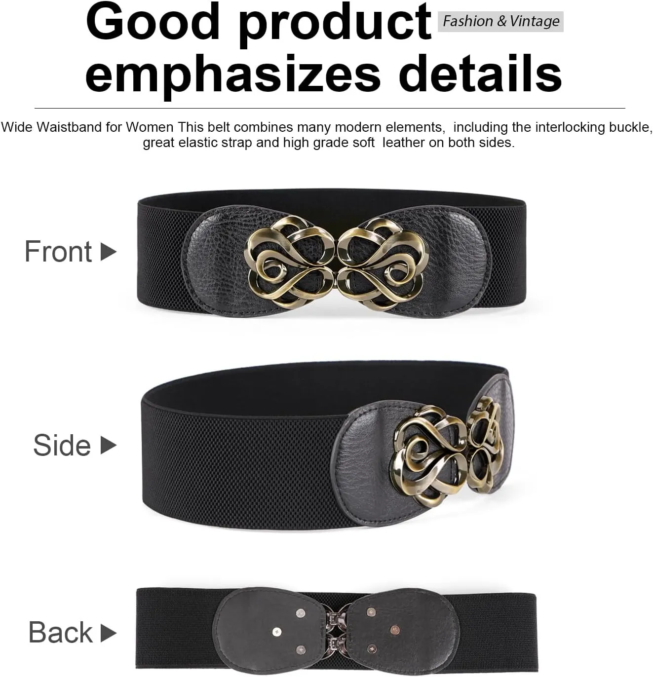JASGOOD Women Stretchy Belts for Dresses Vintage Elastic Wide Waist Belts