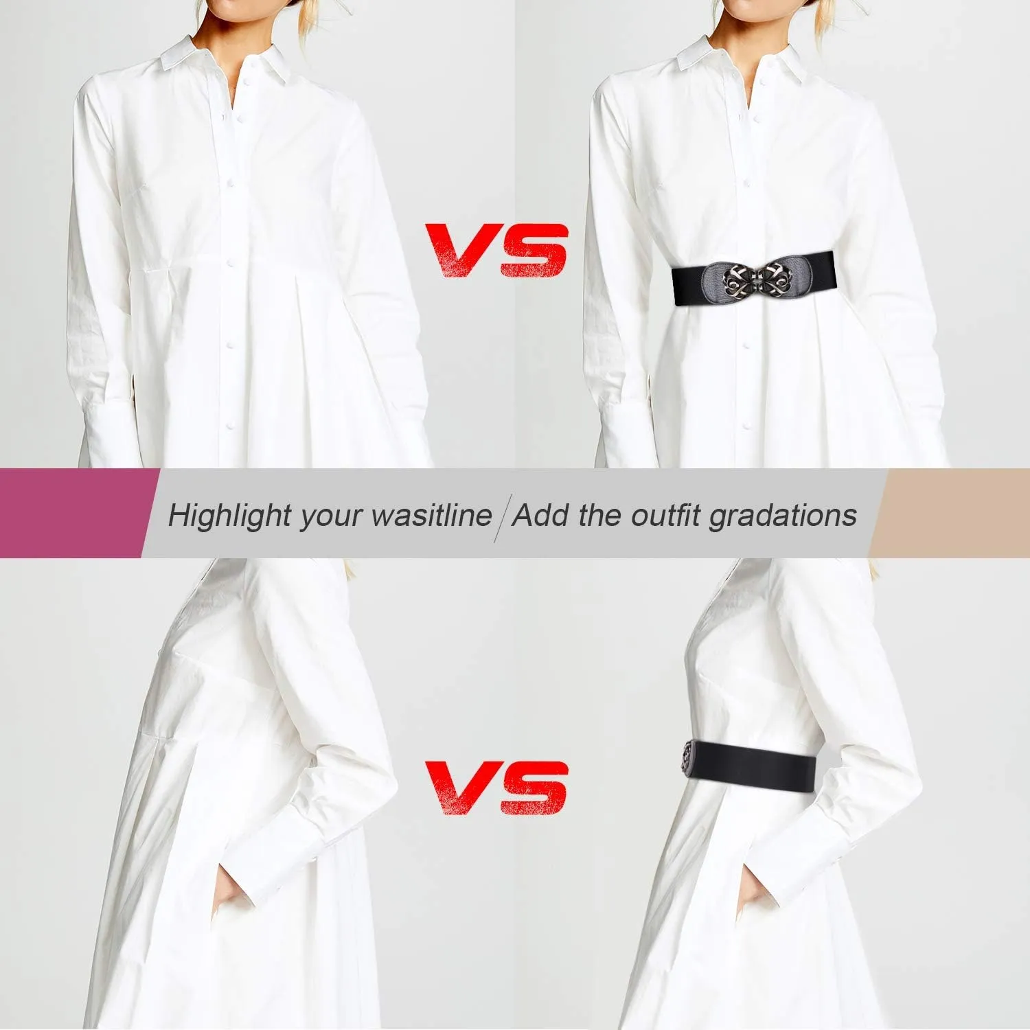 JASGOOD Women Stretchy Belts for Dresses Vintage Elastic Wide Waist Belts
