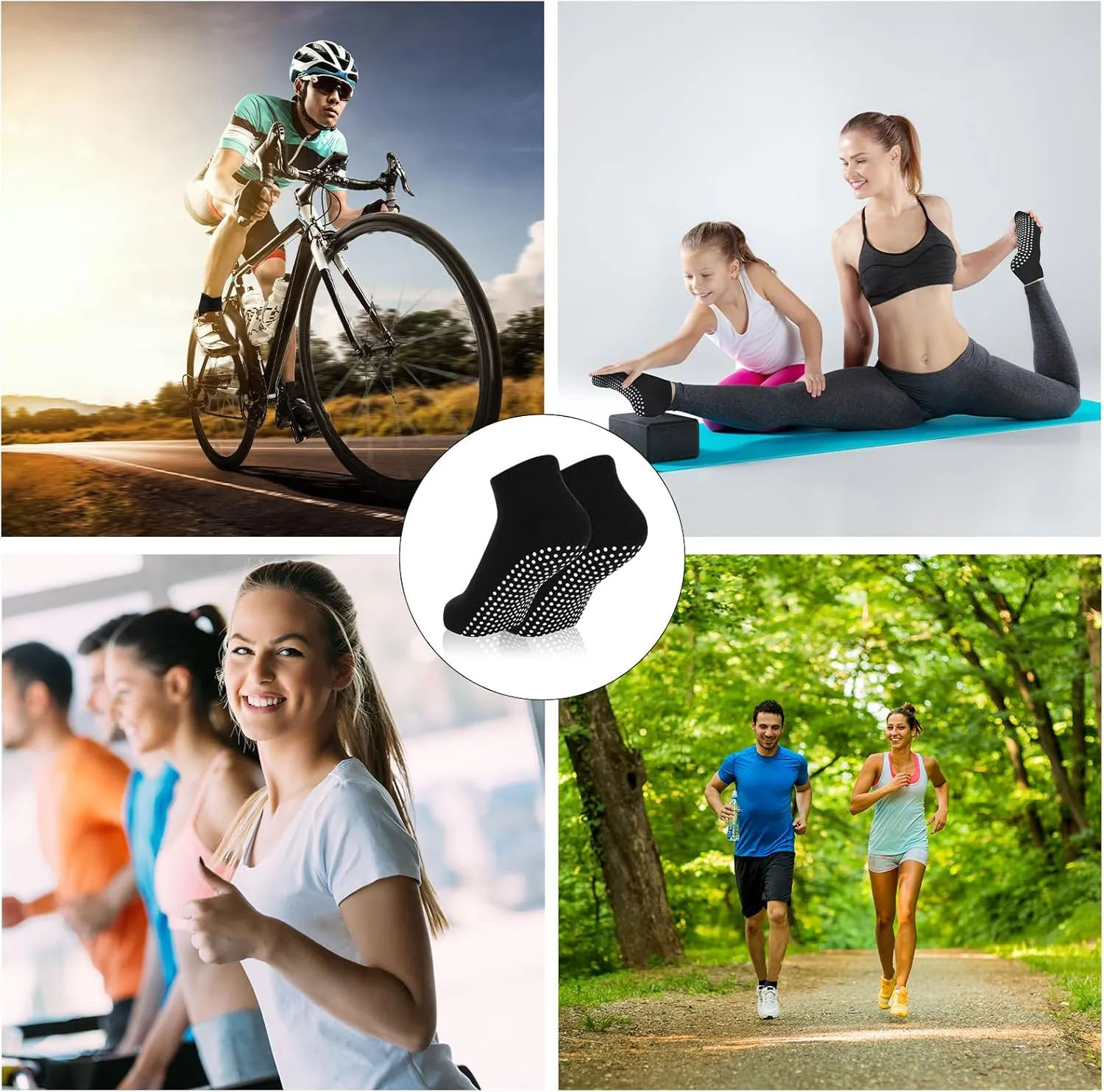 Jspupifip 4 Pairs Non Slip Yoga Socks Pilates Socks with Grips for Women Men Soccer Grippy Socks Cotton Barre Hospital Socks
