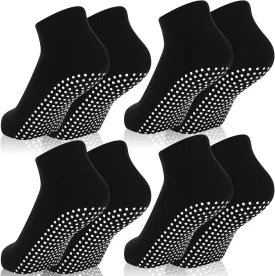 Jspupifip 4 Pairs Non Slip Yoga Socks Pilates Socks with Grips for Women Men Soccer Grippy Socks Cotton Barre Hospital Socks