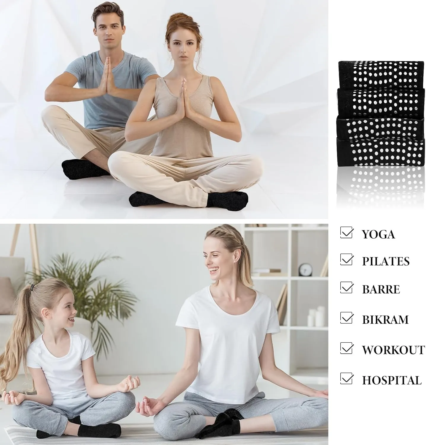 Jspupifip 4 Pairs Non Slip Yoga Socks Pilates Socks with Grips for Women Men Soccer Grippy Socks Cotton Barre Hospital Socks