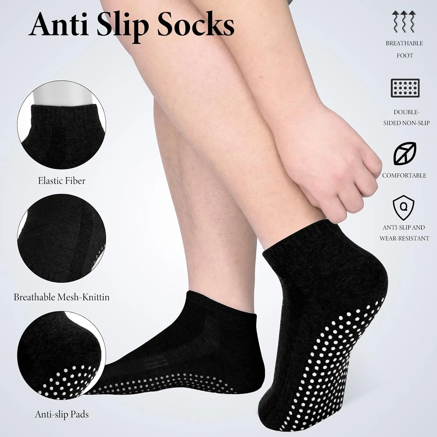 Jspupifip 4 Pairs Non Slip Yoga Socks Pilates Socks with Grips for Women Men Soccer Grippy Socks Cotton Barre Hospital Socks