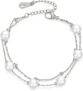 Jude Jewelers Stainless Steel Faux Pearl Chain Style Beaded Party Holiday Bracelet