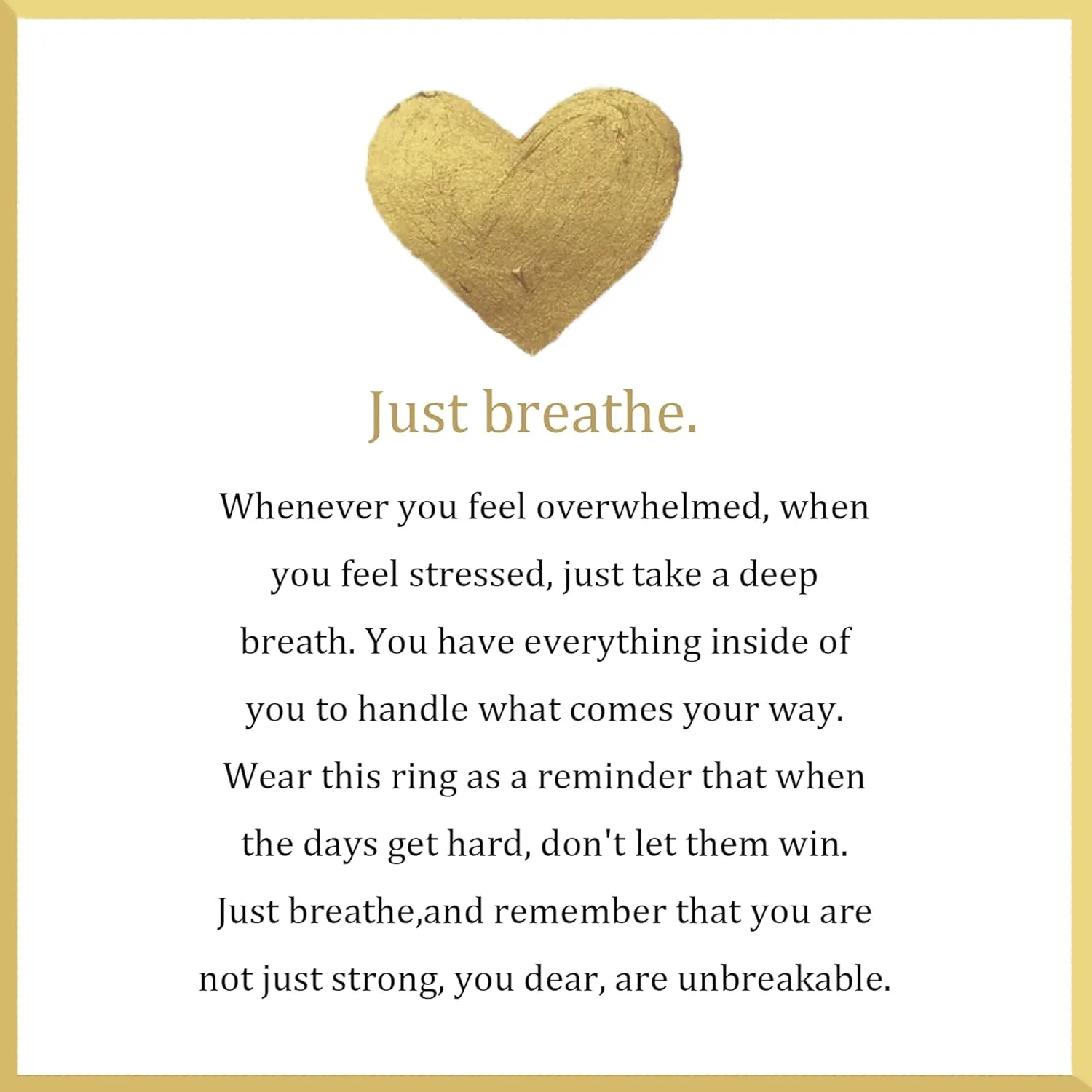 Just Breathe Ring for Women, Adjustable Heart Ring, Stainless Steel Spiral Wrap Healing Rings, Inspirational & Heart felt Gift