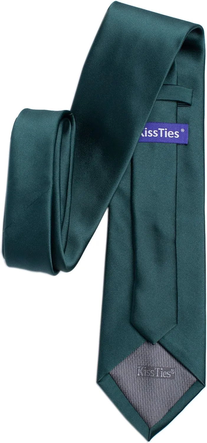 KissTies Solid Satin Tie Pure Color Necktie Mens Ties   Gift Box