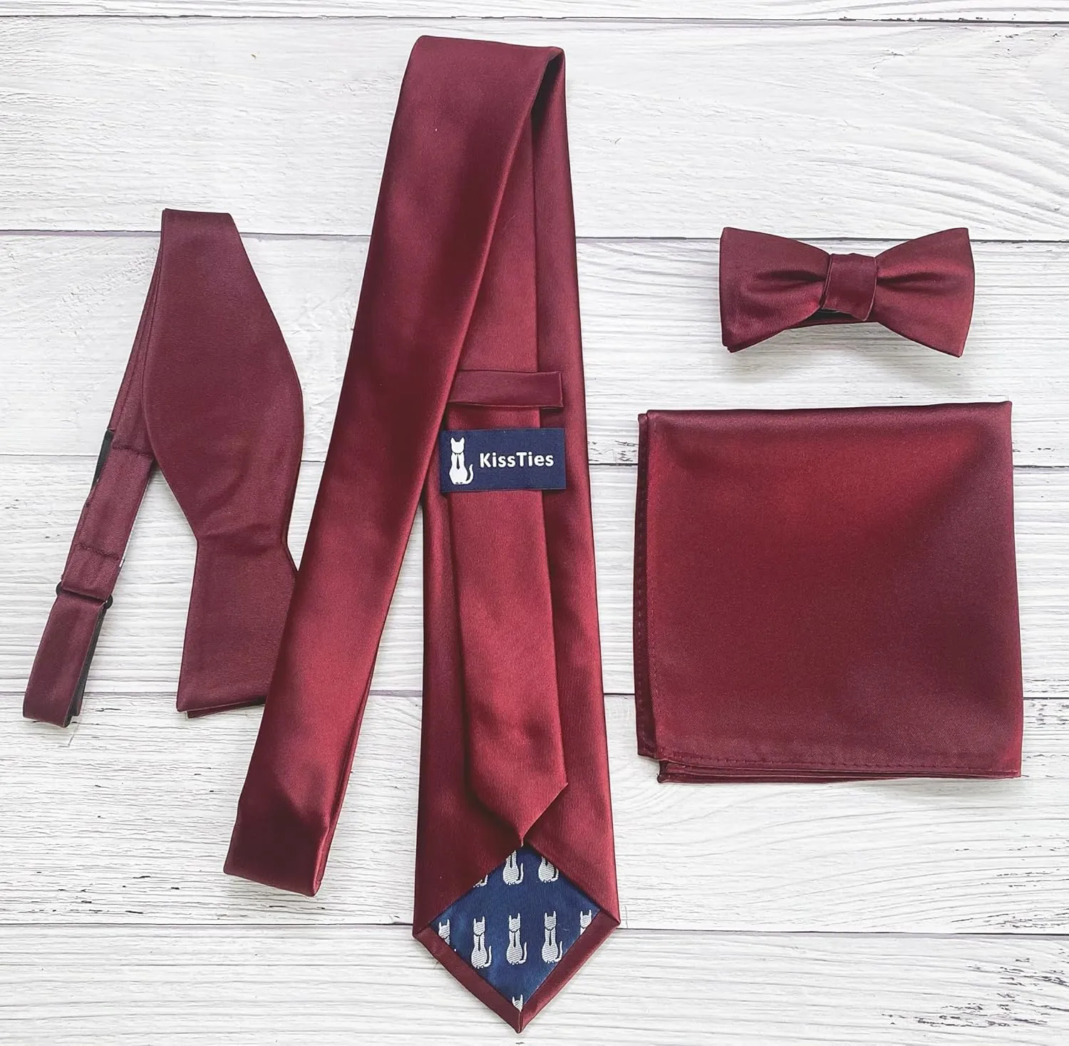 KissTies Solid Satin Tie Pure Color Necktie Mens Ties   Gift Box