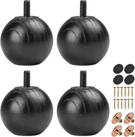 La Vane 2 inch Ash Wood Round Small Ball Furniture Bed Legs, Set of 4 Minimalist Modern Wooden Replacement Bun Feet Black with with M8 Bolt & Mounting Plate for Bed Sofa Dresser Cupboard Cabinet