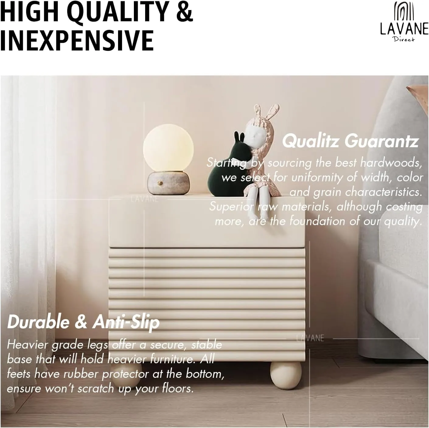 La Vane 2 inch Ash Wood Round Small Ball Furniture Bed Legs, Set of 4 Minimalist Modern Wooden Replacement Bun Feet Black with with M8 Bolt & Mounting Plate for Bed Sofa Dresser Cupboard Cabinet