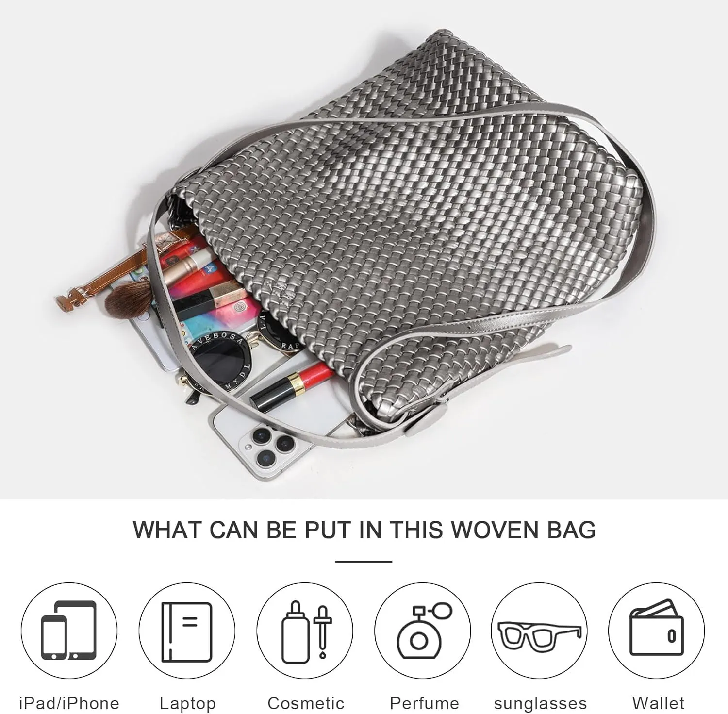 Large Woven Tote Bag Vegan Leather Shoulder Bag for Women Fashion Travel Shopper Bag Top Handle Handbag and Purse