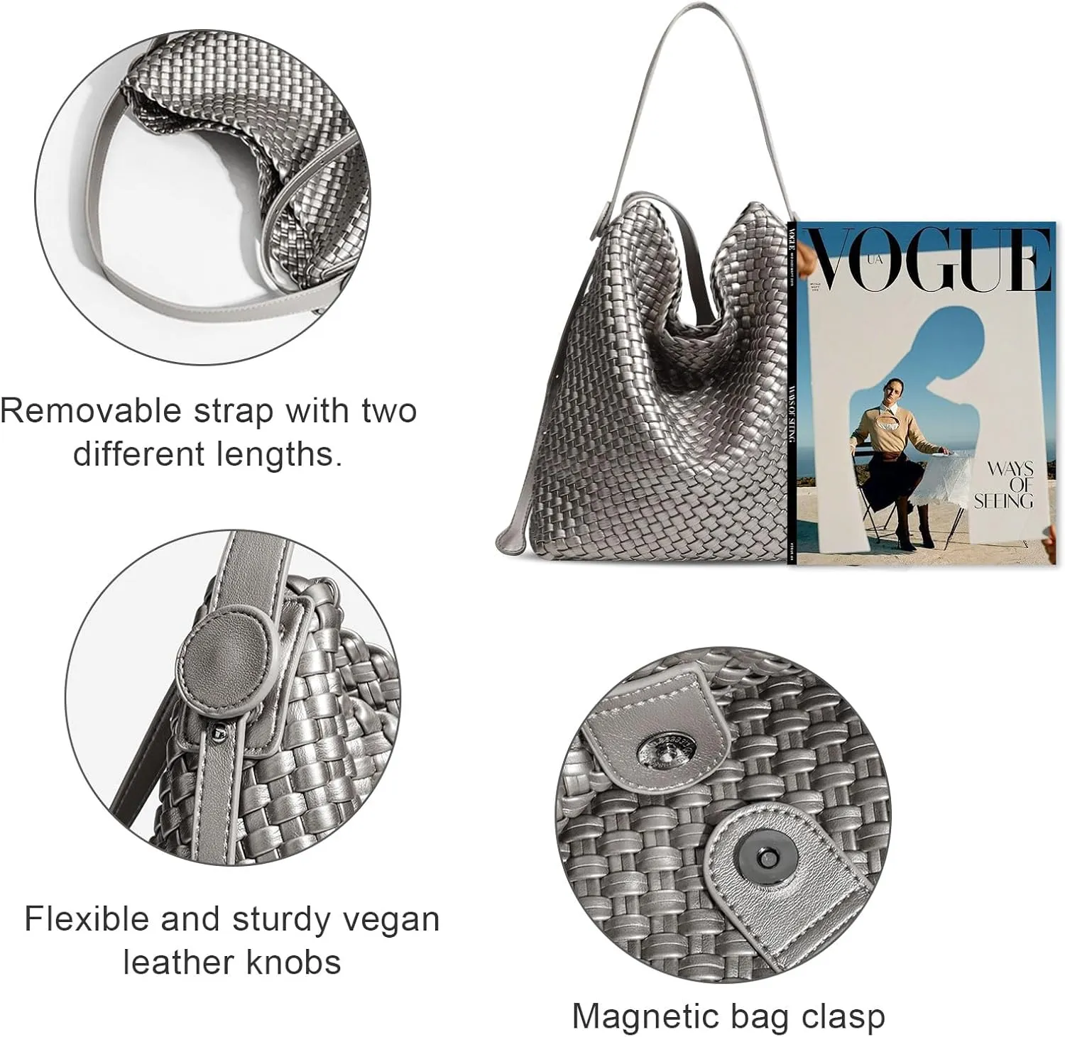 Large Woven Tote Bag Vegan Leather Shoulder Bag for Women Fashion Travel Shopper Bag Top Handle Handbag and Purse