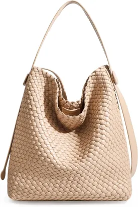 Large Woven Tote Bag Vegan Leather Shoulder Bag for Women Fashion Travel Shopper Bag Top Handle Handbag and Purse