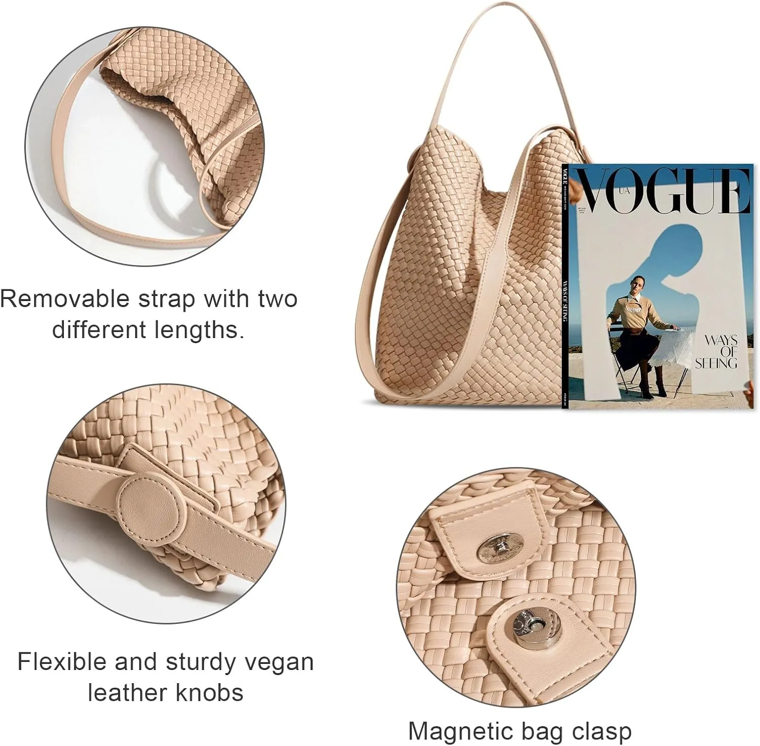 Large Woven Tote Bag Vegan Leather Shoulder Bag for Women Fashion Travel Shopper Bag Top Handle Handbag and Purse