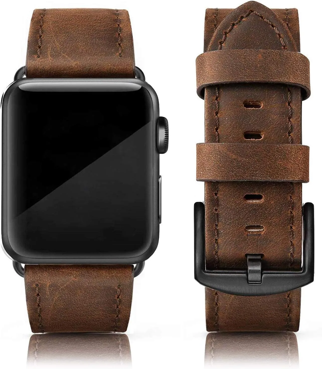 Leather Bands Compatible with Apple Watch 46mm 45mm 44mm 42mm(Series 1 2 3) Band Men Women, Vintage Genuine Leather Wristband Replacement Band Compatible for Apple Watch iwatch Series 10 9 8 7 6 5 4 SE