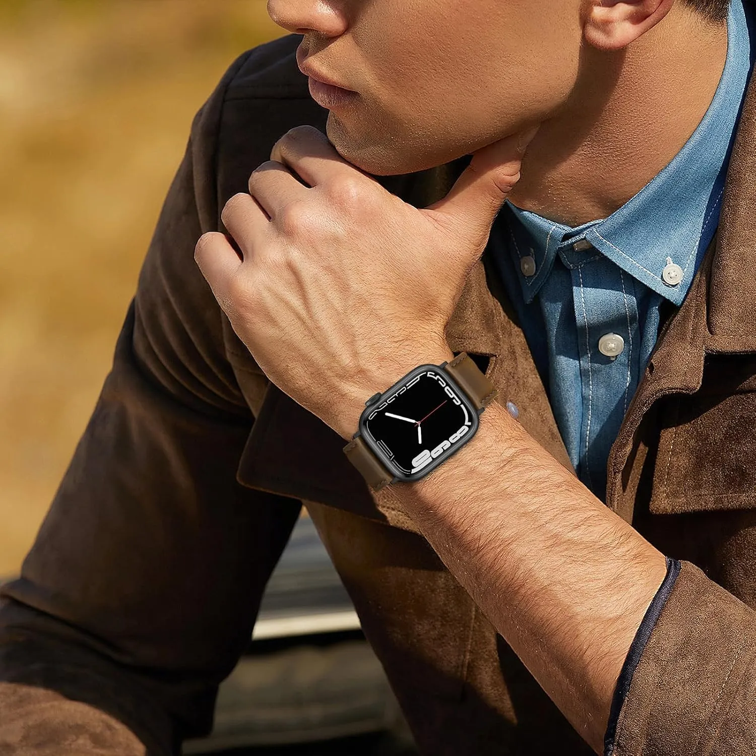 Leather Bands Compatible with Apple Watch 46mm 45mm 44mm 42mm(Series 1 2 3) Band Men Women, Vintage Genuine Leather Wristband Replacement Band Compatible for Apple Watch iwatch Series 10 9 8 7 6 5 4 SE