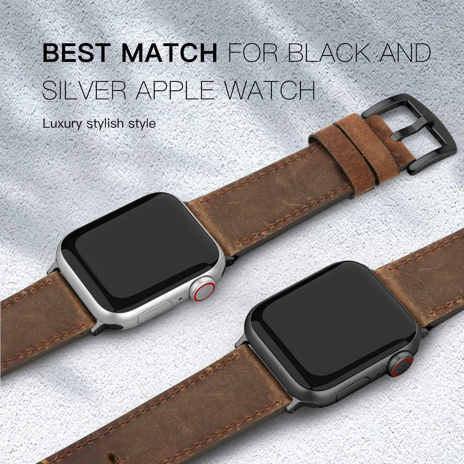 Leather Bands Compatible with Apple Watch 46mm 45mm 44mm 42mm(Series 1 2 3) Band Men Women, Vintage Genuine Leather Wristband Replacement Band Compatible for Apple Watch iwatch Series 10 9 8 7 6 5 4 SE