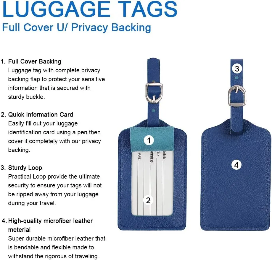 Leather Luggage Tags 4 Pack Bag Suitcase Labels