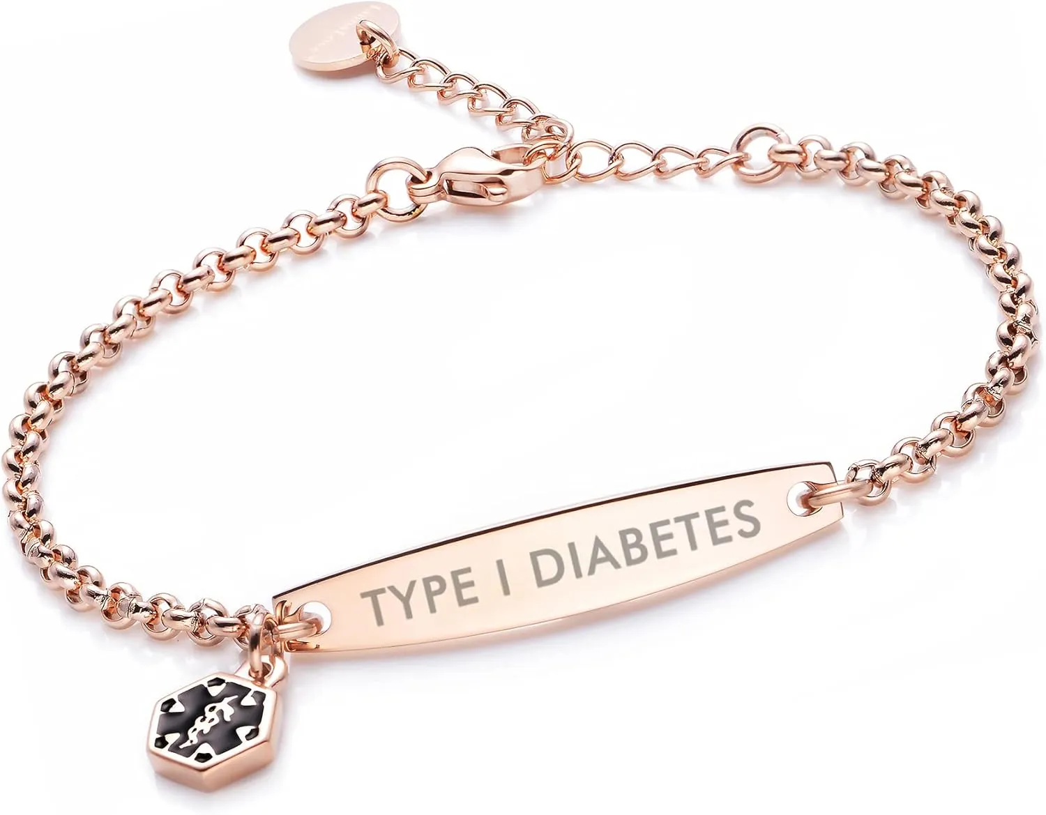 LinnaLove-Pre-engraved Simple Rolo chain Medical alert id bracelet for Women