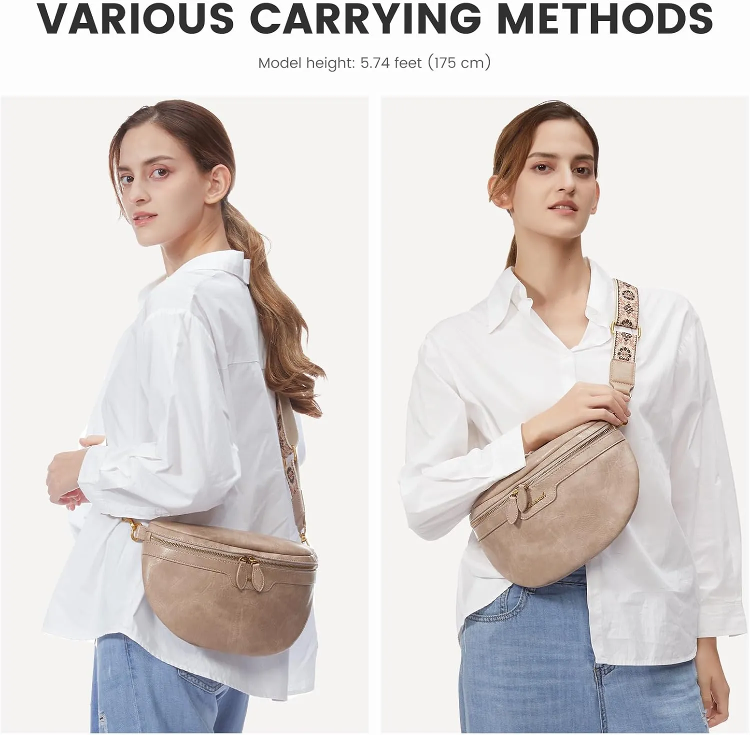 LOVEVOOK Fanny Packs for Women Cross Body, Vegan Leather Belt Bag for Women, Waterproof Sling Purse Fashion Waist Pack Designer Chest Bum Bag with Boho Style Strap