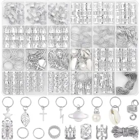 Lucomb 259 Pcs Hair Jewelry, Hair Accessories for Braids Silver Loc Jewelry for Hair Dreadlocks Braid Jewelry Hair Cuffs Clips Dreadlock Accessories for Women's Hair Charms Rings Decoration
