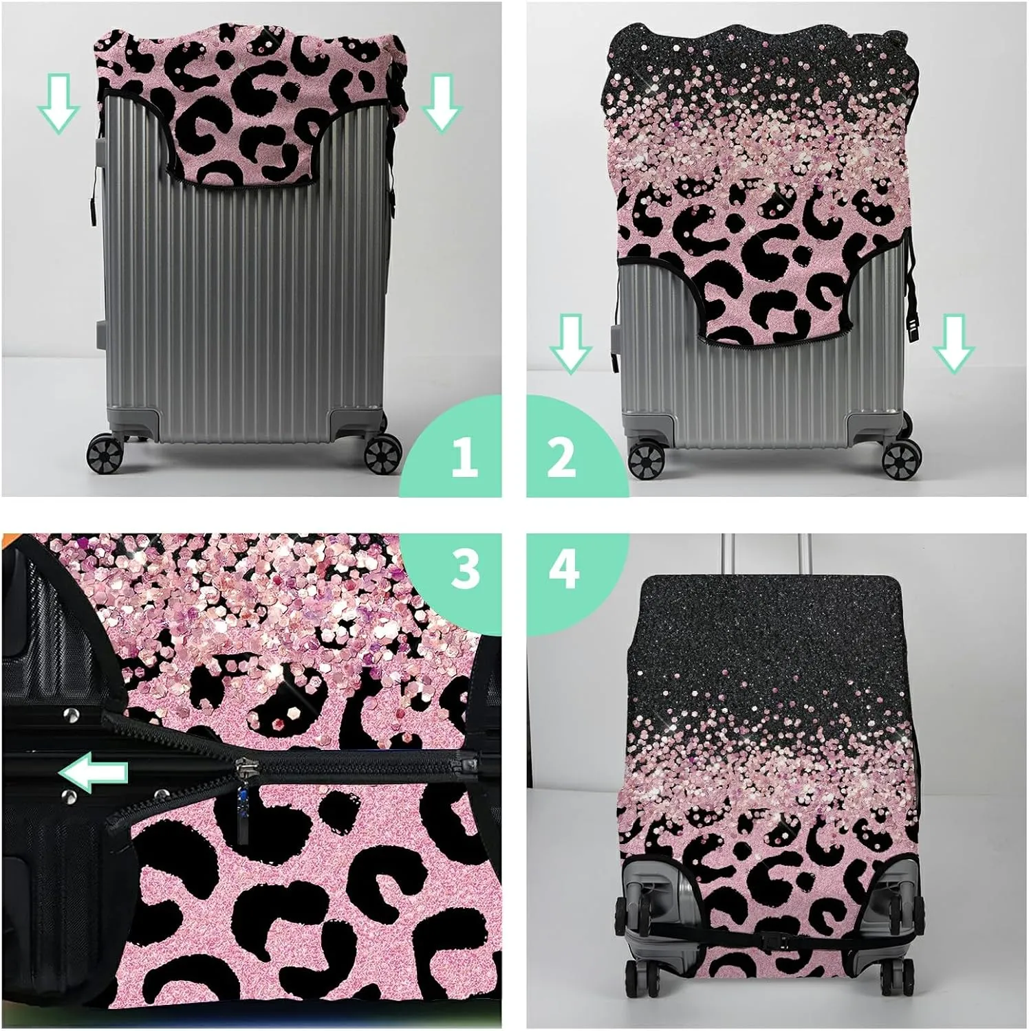 Luggage Cover   Tag, Pink Leopards Travel Suitcase Cover for 29-30 inch Luggage (XL) with Concealed Zipper, Washable Elastic Cloth, Dustproof, Anti-Scratch