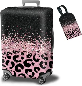 Luggage Cover   Tag, Pink Leopards Travel Suitcase Cover for 29-30 inch Luggage (XL) with Concealed Zipper, Washable Elastic Cloth, Dustproof, Anti-Scratch