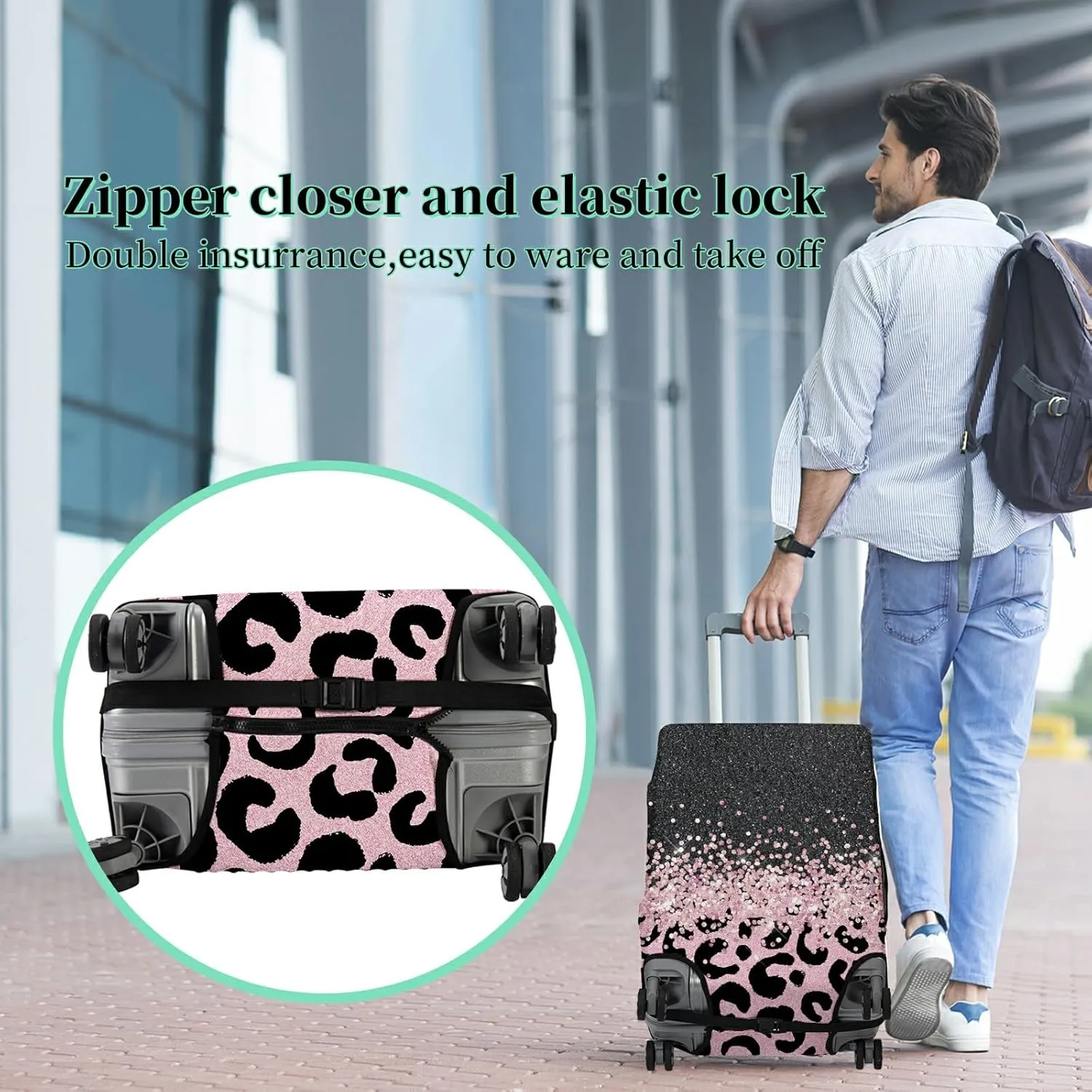 Luggage Cover   Tag, Pink Leopards Travel Suitcase Cover for 29-30 inch Luggage (XL) with Concealed Zipper, Washable Elastic Cloth, Dustproof, Anti-Scratch