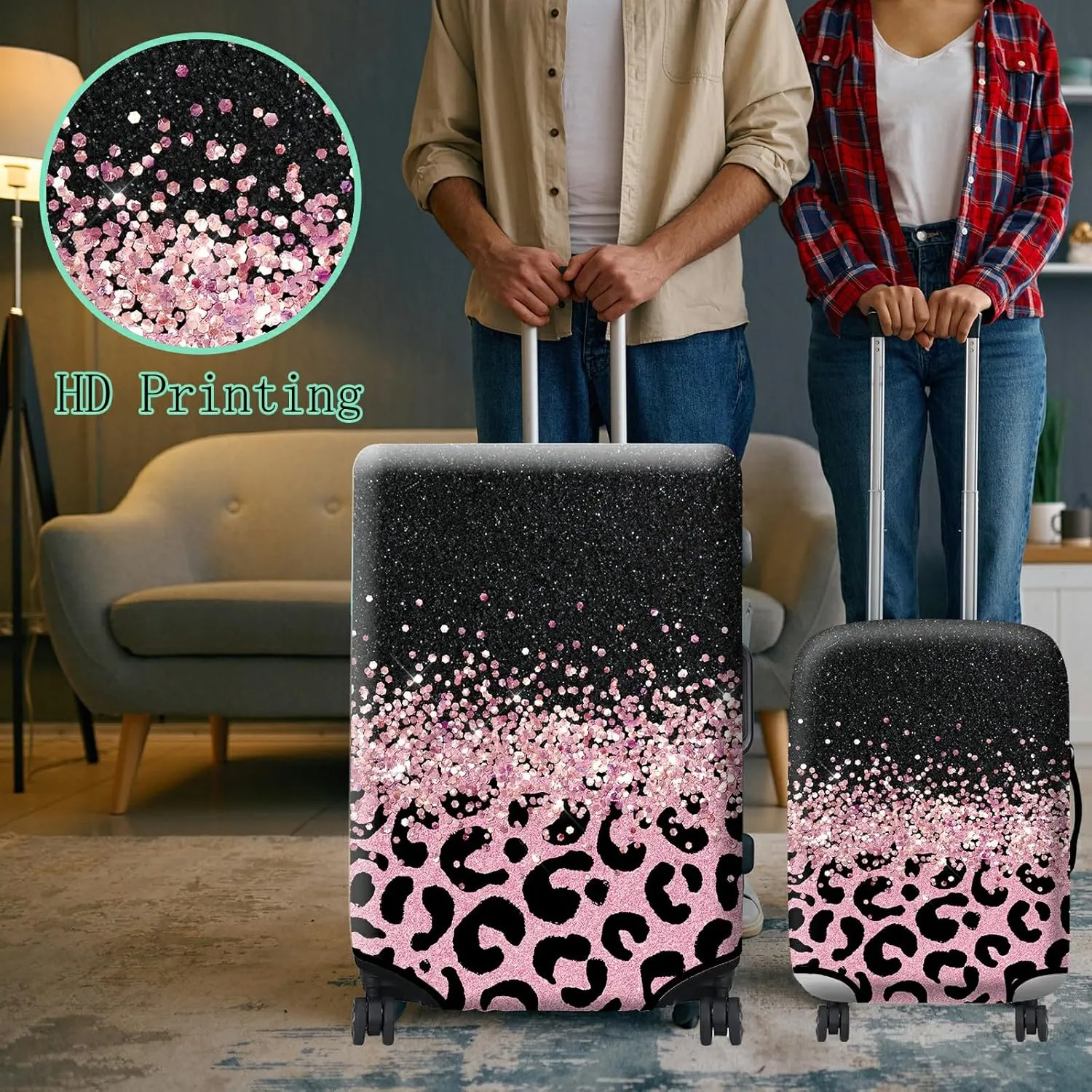 Luggage Cover   Tag, Pink Leopards Travel Suitcase Cover for 29-30 inch Luggage (XL) with Concealed Zipper, Washable Elastic Cloth, Dustproof, Anti-Scratch