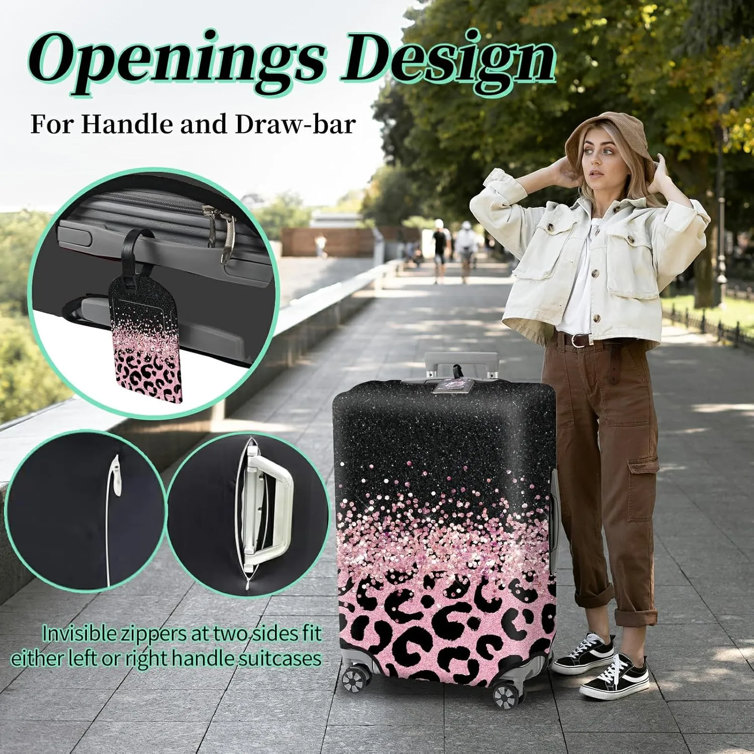 Luggage Cover   Tag, Pink Leopards Travel Suitcase Cover for 29-30 inch Luggage (XL) with Concealed Zipper, Washable Elastic Cloth, Dustproof, Anti-Scratch