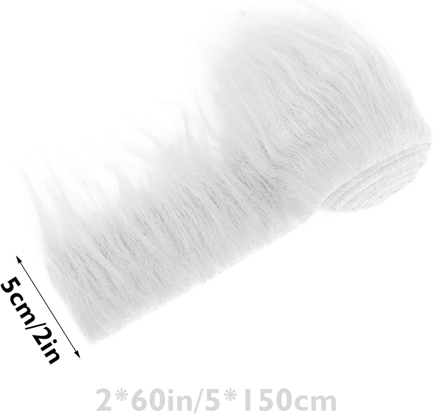 Lusofie Shaggy Plush Faux Fur Fabric Precut Strips 2x60inch White Fur Fluffy Fuzzy Craft Fur for Gnomes Beard Santa Claus Hair Dwarf Cosplay Costume DIY Craft Christmas Decoration