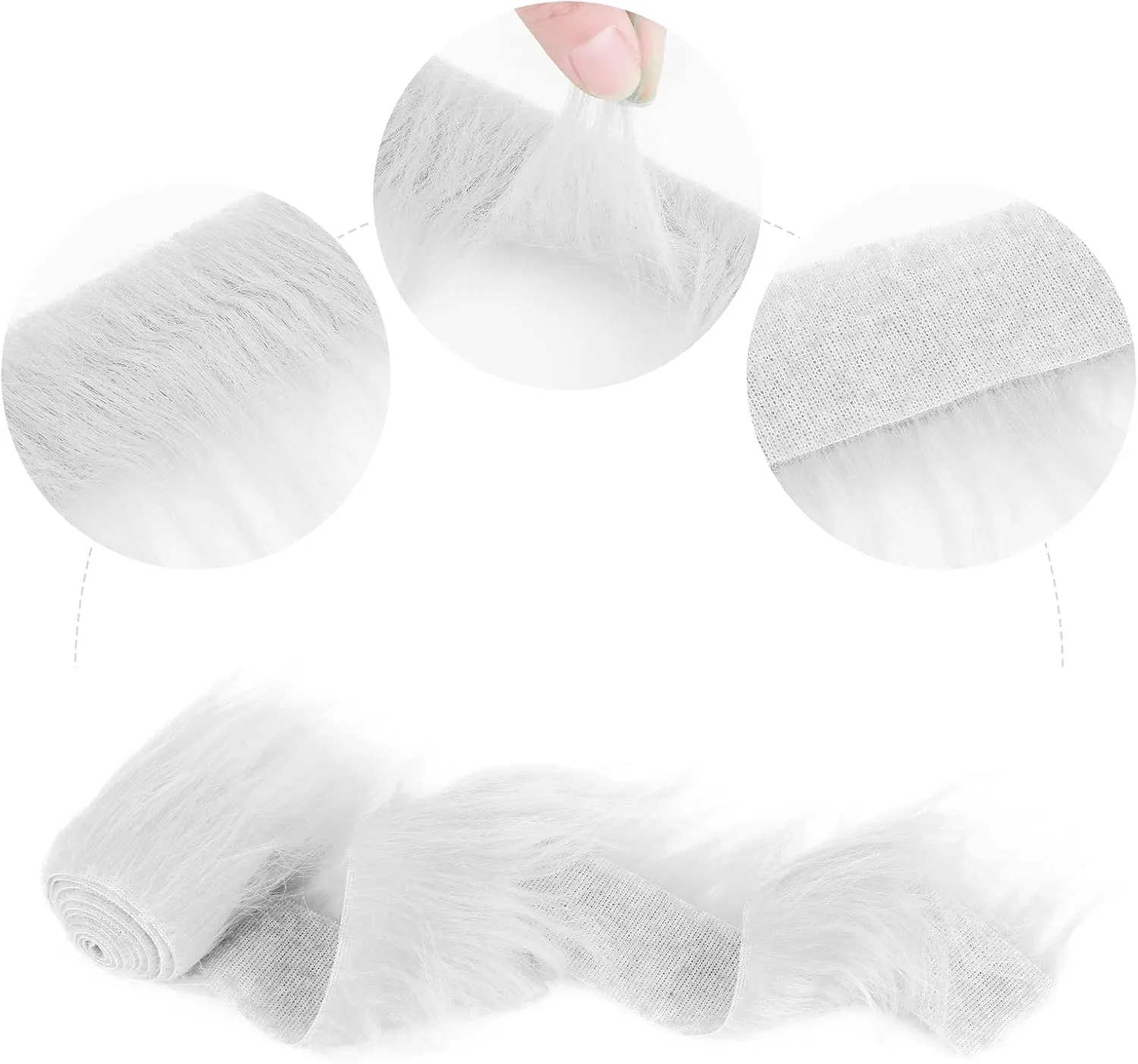Lusofie Shaggy Plush Faux Fur Fabric Precut Strips 2x60inch White Fur Fluffy Fuzzy Craft Fur for Gnomes Beard Santa Claus Hair Dwarf Cosplay Costume DIY Craft Christmas Decoration