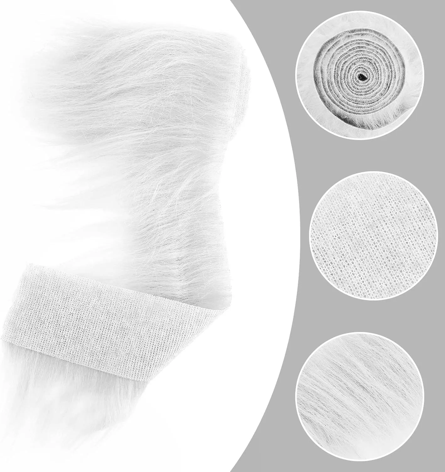 Lusofie Shaggy Plush Faux Fur Fabric Precut Strips 2x60inch White Fur Fluffy Fuzzy Craft Fur for Gnomes Beard Santa Claus Hair Dwarf Cosplay Costume DIY Craft Christmas Decoration