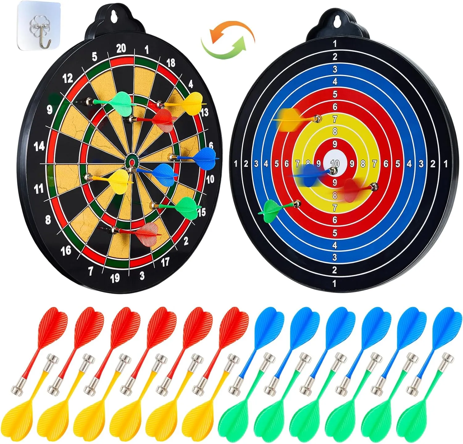 Magnetic Dart Board for Kids-12Magnetic Dart/Sticky Balls Or 2 Toy Gun 40 Foam Dart.Indoor/Outdoor Kids Games and Party Games,Christmas Birthday Gifts Toys for 3-12 Year Old Boys