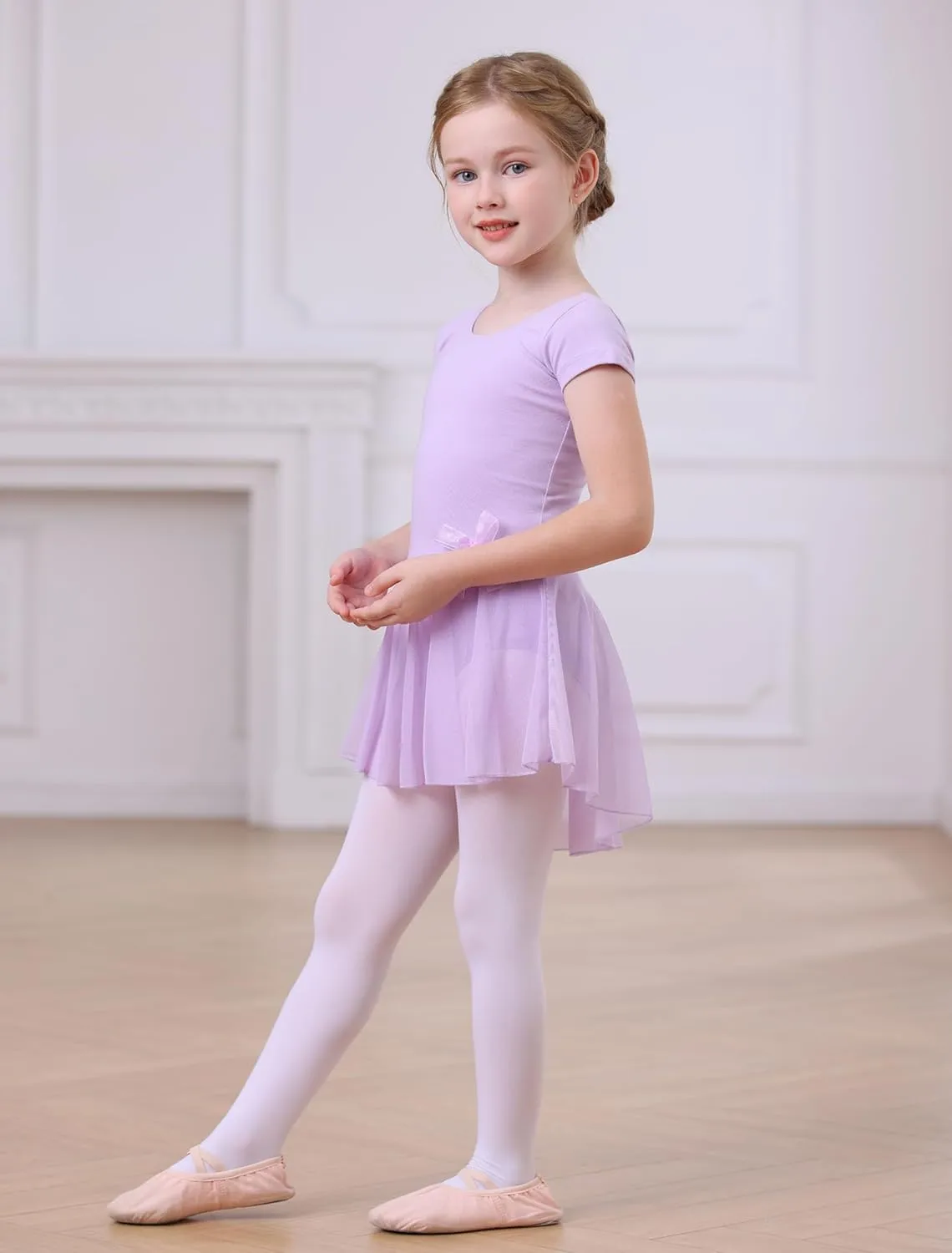 MdnMd Ballet Leotards with Skirt Toddler Girls Dance Ballerina Outfit Dresses Short Sleeve