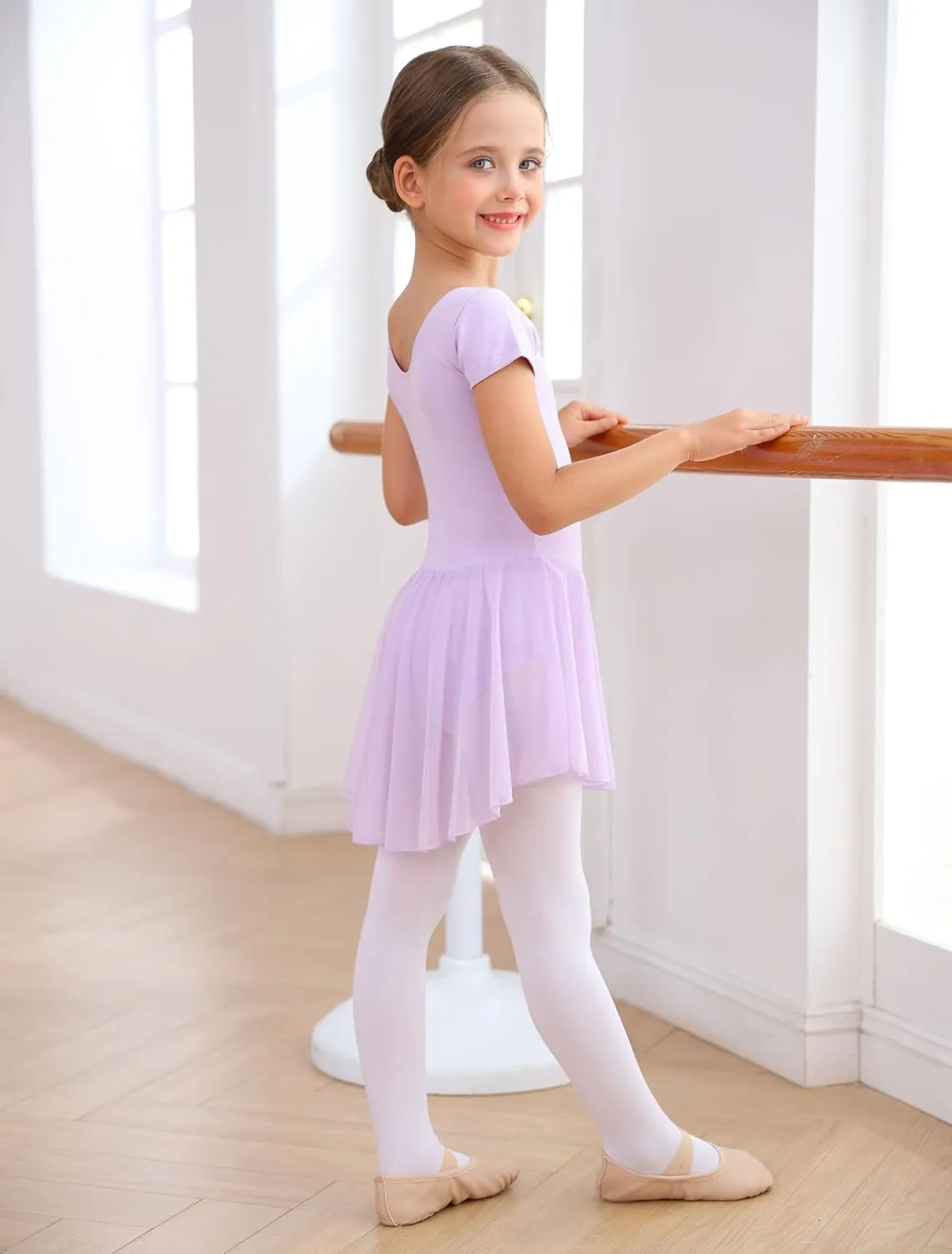 MdnMd Ballet Leotards with Skirt Toddler Girls Dance Ballerina Outfit Dresses Short Sleeve