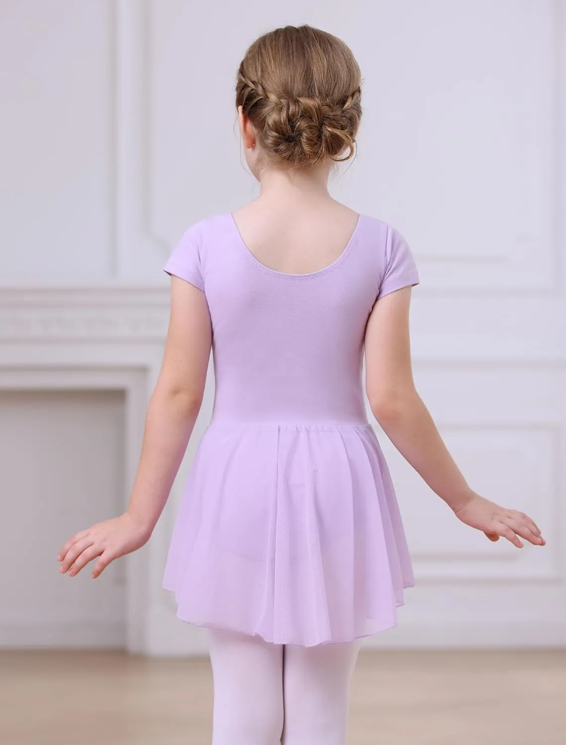 MdnMd Ballet Leotards with Skirt Toddler Girls Dance Ballerina Outfit Dresses Short Sleeve