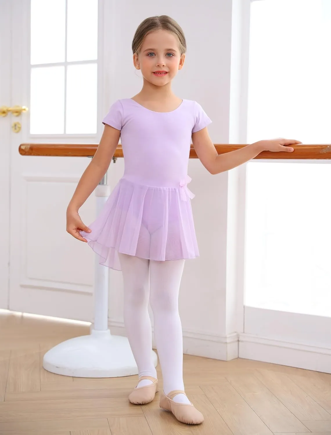 MdnMd Ballet Leotards with Skirt Toddler Girls Dance Ballerina Outfit Dresses Short Sleeve