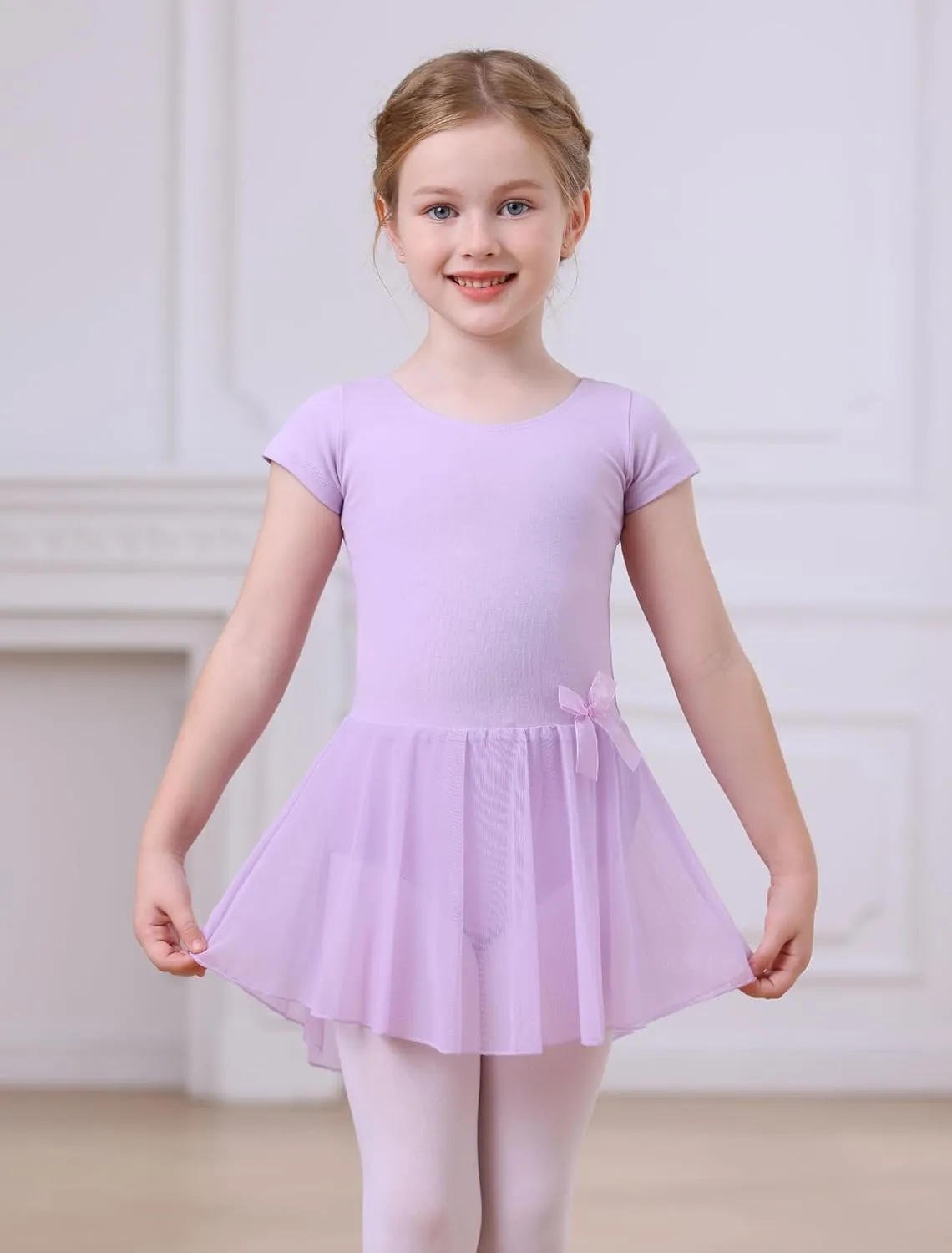 MdnMd Ballet Leotards with Skirt Toddler Girls Dance Ballerina Outfit Dresses Short Sleeve