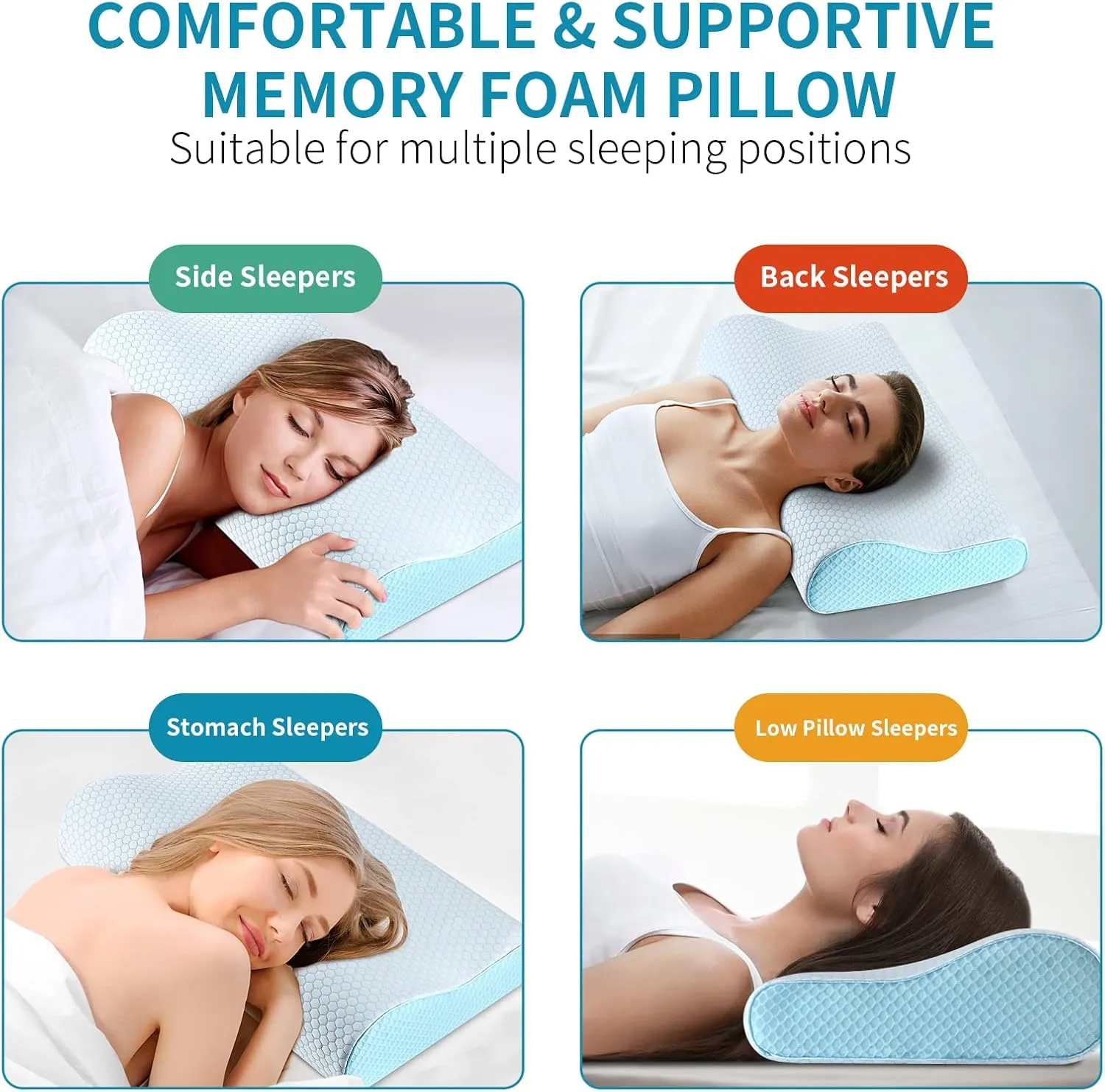 Memory Foam Pillows Neck Pillow for Sleeping, Ergonomic Cervical Pillow Bed Pillow for Side Back Stomach Sleeper, Orthopedic Contour Pillow for Neck and Shoulder Pain Relief