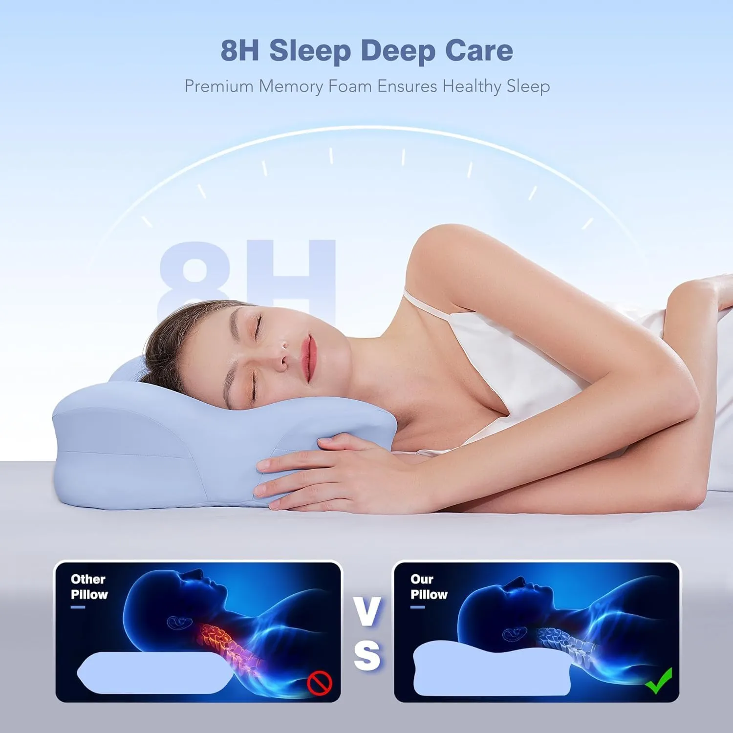 Memory Foam Pillows - Neck Support Pillow for Pain Relief, Ergonomic Cervical Pillow Cozy Sleeping for Neck and Shoulder Pain Odorless Orthopedic Contour Bed Pillow for Side Back Stomach Sleepers