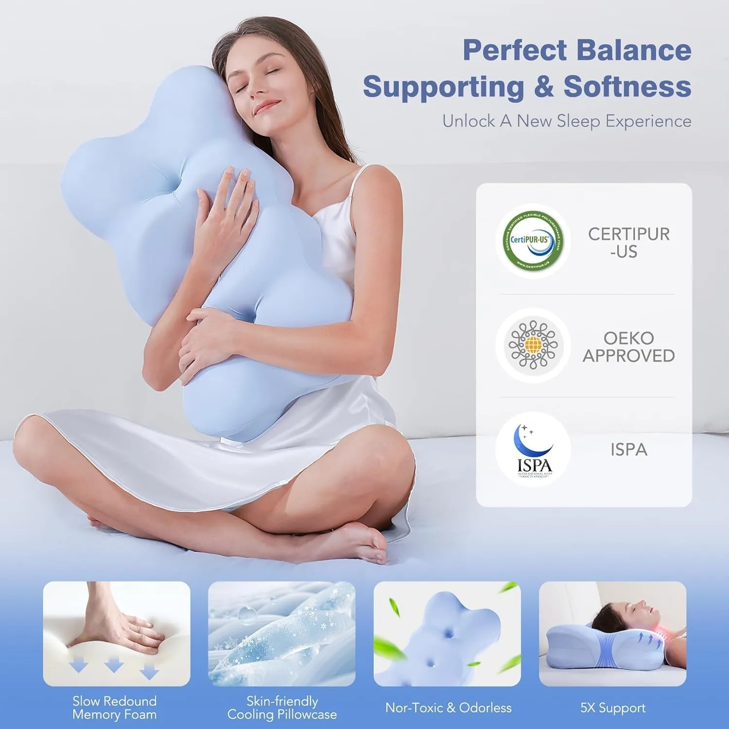 Memory Foam Pillows - Neck Support Pillow for Pain Relief, Ergonomic Cervical Pillow Cozy Sleeping for Neck and Shoulder Pain Odorless Orthopedic Contour Bed Pillow for Side Back Stomach Sleepers