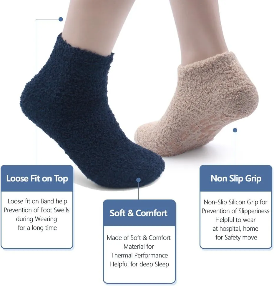 Mens 5 Pairs Winter Warm Fuzzy Non Slip Hospital Home Slipper Socks