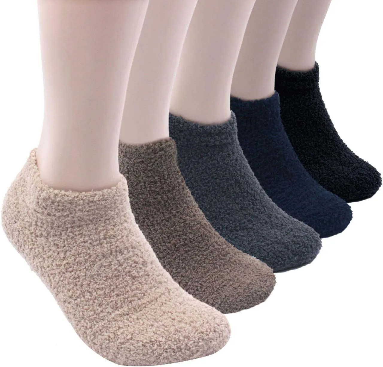 Mens 5 Pairs Winter Warm Fuzzy Non Slip Hospital Home Slipper Socks